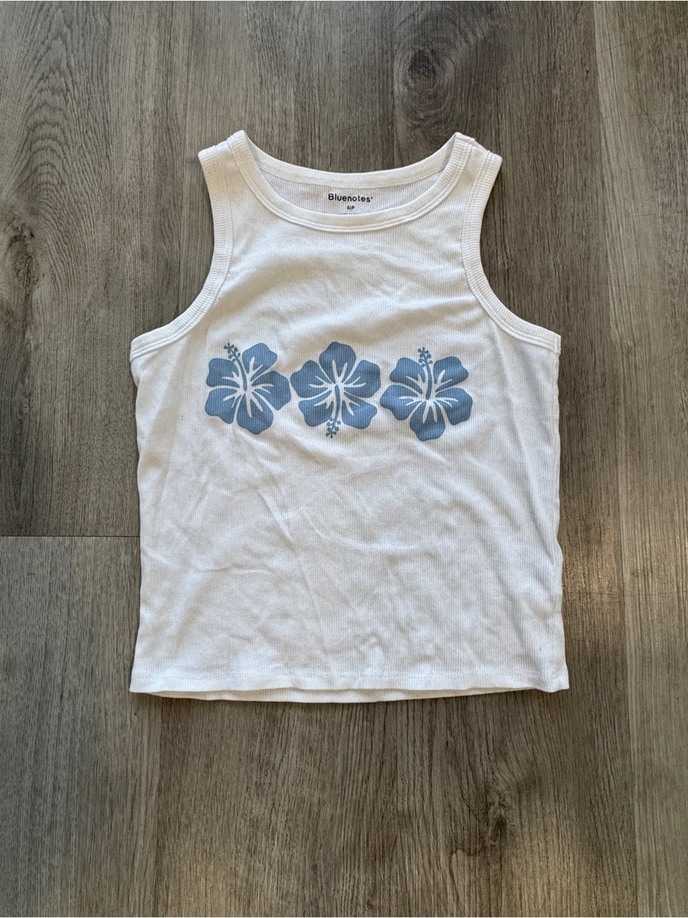 Bluenotes Floral Tank Top in White & Blue Size Small